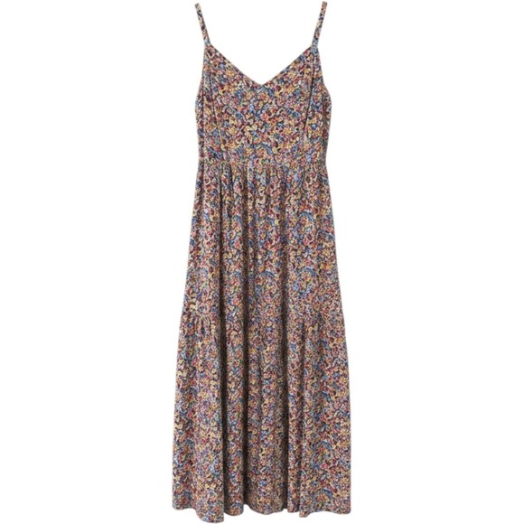 Old Navy Dresses & Skirts - Old Navy XL Cami Floral Tiered Midi Dress Blue Pink Yellow Ditsy Print Pockets